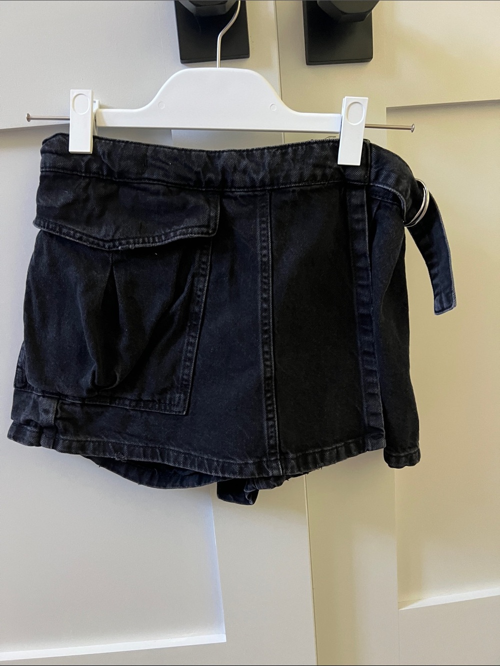 Zara Black Denim Skort with D-Ring Belt and Flap Pocket